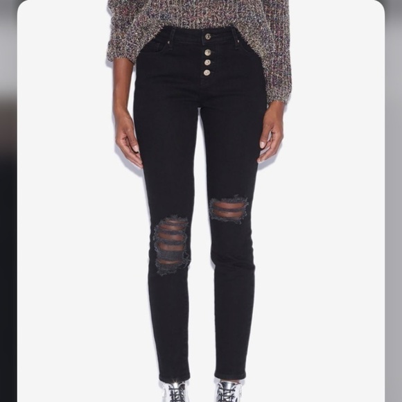Armani Exchange J27 SUPER-SKINNY RIPPED BLACK BUTTON-FLY JEAN-Authenticated - Picture 1 of 10